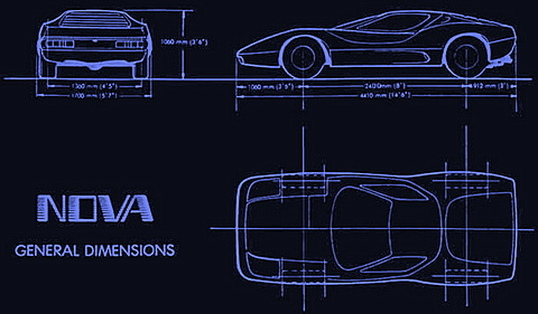 Nova general dimensions blueprint: front, side and plan views