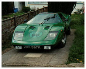 Green Nova kit car, front view, on the drive in 1989